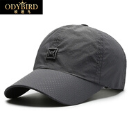 歐迪鳥（ODYBIRD）遮陽(yáng)帽刺繡打孔帽子戶外棒球帽男士運(yùn)動(dòng)鴨舌帽滌綸繡花字母防曬帽 深灰色 均碼 可調(diào)節(jié)