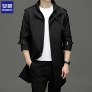 羅蒙（ROMON）風(fēng)衣男商務(wù)休閑中長(zhǎng)款外套時(shí)尚大衣修身上衣服 D-2022 黑色 XL 