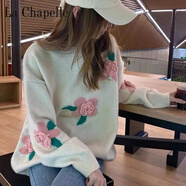 拉夏貝爾（La Chapelle）重工刺繡立體花朵毛衣女寬松外穿秋冬慵懶風(fēng)針織衫百搭上衣厚 純100自動發(fā)熱杏色 收藏關(guān)注優(yōu)先發(fā)貨 純100自動發(fā)熱XL 120-130 收藏優(yōu)先發(fā)