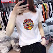 LOVER RUCCI歐洲站2025年新款歐貨潮白色t恤女ins短袖純棉寬松打底衫內(nèi)搭夏裝 220-34白色 2XL 適合125-140斤