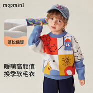MQDMINI童裝兒童毛衣男童線衣小童卡通保暖針織衫寶寶衣服 趣味四格藍(lán)色 140