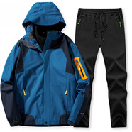 季駱森沖鋒夾克衣服男女三合一可拆卸防風(fēng)防水加絨加厚寬松外套登山滑雪 男牛仔藍(lán)+黑 2XL