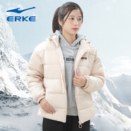 鴻星爾克羽絨服女冬裝新款女裝連帽防風(fēng)加厚保暖棉衣女士羽絨外套風(fēng)衣 裸卡其6578【棉服】 XL/170