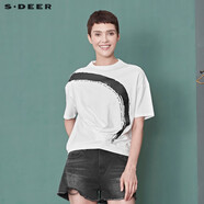 S.DEER【T恤合集】圣迪奧夏季女裝休閑短袖內(nèi)搭上衣設(shè)計(jì)感正肩t恤 碳黑藍(lán) M