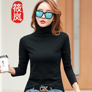 筱嵐高領(lǐng)打底衫女秋冬2025內(nèi)搭女式長袖修身磨毛加厚上衣純色棉堆堆領(lǐng) 黑色 S