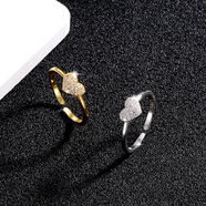 沫蘊日韓簡(jiǎn)約心形戒指女S925銀鑲鉆甜美閃鉆愛(ài)心食指幾何素圈戒指禮物 (素銀色)