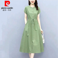 皮爾卡丹（pierre cardin）氣質(zhì)淑女連衣裙女2024新款夏季時尚減齡修身顯瘦中長款溫柔風(fēng)裙子 綠色 3XL:建議136-150斤