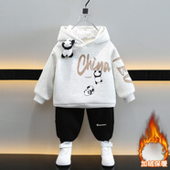 迪士尼（Disney）男童加絨套裝新款寶寶衣服秋冬兒童衛(wèi)衣韓版中小童保暖連帽兩件套 淺灰色熊貓掛件套裝（加絨） 90 碼 建議1-2歲 體重15-25斤