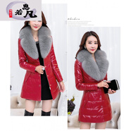 恩若凡真皮皮衣羽絨服女中長款紅色海寧冬季新款狐貍毛綿羊皮女士皮衣 大紅色 收藏加購贈送 XL