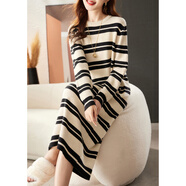 羅蒙（ROMON）針織連衣裙女2024秋冬新款內搭寬松條紋簡(jiǎn)約高品質(zhì)套頭長(cháng)款毛衣裙 米色條紋長(cháng)裙 2XL 126-138斤