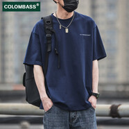 Colombass重磅純棉短袖T恤男士夏季新款日系潮牌ins潮流寬松體恤上衣 藏藍(精梳棉升級款) XL/180(建議145-160斤)