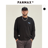 潘·麥克斯（PANMAX）PANMAX大碼男裝美式休閑純色簡約打底衫高街長袖t恤加大上衣情侶 黑色 5XL