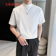玉格格吉祥（YGGJX）半高領(lǐng)純色短袖T恤男士商務(wù)休閑打底上衣百搭輕熟風(fēng)半袖體恤衫男 灰藍(lán)色 3XL 建議160-180斤