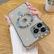 【嚴(yán)選好物】適用iPhone16Pro手機(jī)殼磁吸電鍍透明自帶鏡頭膜蘋果 銀灰色 iPhone7plus8plus