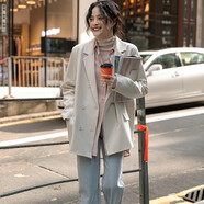 翊尚美小西裝外套女春季設(shè)計感墊肩休閑小西服韓版上衣小個子女裝外套 米白色 L 【推薦105-115斤】