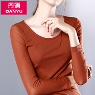 丹語網(wǎng)紗打底衫女內搭長袖t恤歐洲站早秋新款時尚大圓領緊身上衣 焦糖色 L