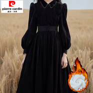 初徑赫本風(fēng)黑色絲絨連衣裙子冬裝女2025年新款古著(zhù)vintage加厚長(cháng)裙 黑色加絨加厚 XL