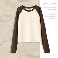 真維斯長(cháng)袖t恤女裝加絨加厚2026年冬季新款重磅羊羔絨撞色修身上衣服GX 杏-純色 M （建議95-110斤）