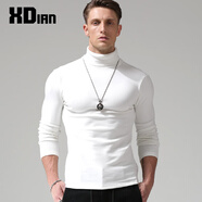 續點(diǎn)高領(lǐng)打底衫男加厚純色棉長(cháng)袖t恤男保暖彈力修身緊身衛衣男士冬季 白色高領(lǐng) 加厚 L 碼118-133斤左右