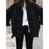 蘭威費雷牛仔外套女春秋新款韓版學(xué)生寬松黑色牛仔服短款上衣女潮 黑色 XL （115-125斤）