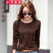 衣領(lǐng)飄飄T恤女裝長(zhǎng)袖上衣純色打底衫內(nèi)搭春秋季簡(jiǎn)約打底衣棉百搭修身秋衣 咖啡色 XL(115-125斤)