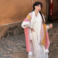 嬈蝶民族風(fēng)披肩女云南麗江大理西藏旅游網(wǎng)紅洋氣保暖斗篷披風(fēng)外搭 大毛領(lǐng)-粉色