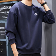 Lee ryetom香港潮牌長袖t恤男春秋款重磅棉圓領衛(wèi)衣寬松大碼休閑T恤簡約體恤 藏青色 3XL(建議175-200斤)