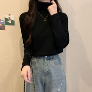 薩姆依高領(lǐng)基礎(chǔ)純色打底衫女德絨內(nèi)搭2023秋冬加絨加厚保暖上衣長袖T恤 黑色【280克德絨】 2XL