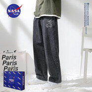 NASA BASE官方潮牌聯(lián)名牛仔褲男女款春季薄款寬松直筒青少年大碼休閑褲子男 628-灰色（小熊款） M （建議100-120斤）