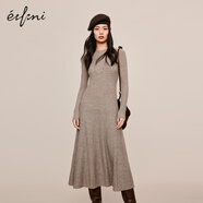 伊芙麗（eifini）伊芙麗圓領(lǐng)坑條長袖黑色針織連衣裙女2023冬裝新款赫本風(fēng)氣質(zhì)裙子 駝色預(yù)售 S 155/80A