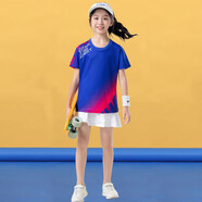 銳特斯丁兒童羽毛球訓練服女童套裝速干短袖比賽男童乒乓球運動(dòng)隊服定制夏 B182藍色+AK108白裙套裝 兒童XS碼130-140cm55斤以下