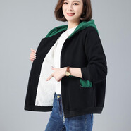 邁帛中老年女裝媽媽裝衛(wèi)衣外套女春秋款40-50歲時尚寬松洋氣休閑上衣 黑綠色（8225加絨加厚款） 2XL碼 (建議130-145斤 )