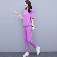 楚馨兩件套套裝褲子2026夏季新款時(shí)尚小個(gè)子夏天女裝運動(dòng)服休閑褲女 紫色 2XL