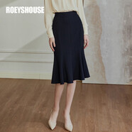 ROEYSHOUSE羅衣優(yōu)雅魚(yú)尾擺半身裙女秋裝新款藏青色簡(jiǎn)約氣質(zhì)中長(zhǎng)裙08151 藏青色 L