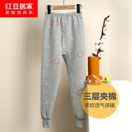 紅豆居家（Hodohome）兒童保暖褲男童三層夾棉加厚秋褲中大童空氣層棉毛單褲291灰160