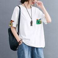 萌菲思胖女人200斤加肥加大碼女裝胖妹妹寬松遮肚子顯瘦上衣夏季新款韓 米白 XL【建議150-200斤】