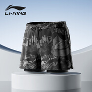 李寧（LI-NING）泳褲男士防尷尬游泳褲平角雙層水陸兩用花色沙灘褲901L