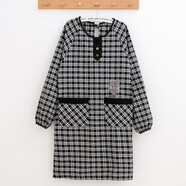 茶光（CHAGUANG）韓式可愛(ài)個(gè)性男女長(cháng)袖圍裙防污棉圍兜家務(wù)時(shí)尚工作服廚房家用罩衣 黑色（T-298格子灰貓）