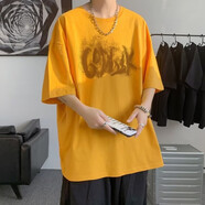 栢斐荻短袖T恤男夏天男士半袖衣服大學(xué)生休閑韓式半截袖T恤清涼休閑短袖 T126黃色 M