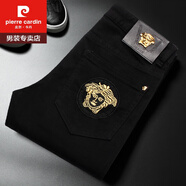 皮爾卡丹（pierre cardin）春夏薄款彈力黑色男士牛仔褲潮牌刺繡高端歐洲站男裝褲子修身小腳 黑色 30 腰圍二尺三