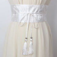 谷艦沐漢服綁帶腰封女士中國古風(fēng)紅色梅花刺繡束腰流蘇寬腰帶連衣裙裝飾 白色