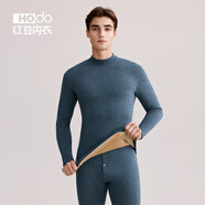 紅豆（Hodo）情侶高領(lǐng)保暖內(nèi)衣女加厚加絨色紡男中老年秋冬季內(nèi)衣秋衣褲套裝 深藍(lán)-男士（加厚加絨） 170/95