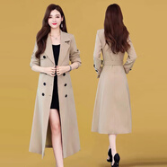 楚馨2025春秋季新款女裝女士小香風(fēng)修身洋氣時(shí)尚休閑風(fēng)衣女長款外套女 卡其色 L