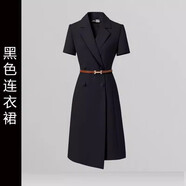 威世品夏季高級感西裝連衣裙女新款氣質(zhì)女神范通勤職業(yè)主持人正裝短裙子 黑色duan袖 S