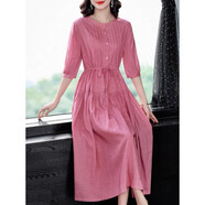 【撿漏特價(jià)】春夏女裝2022年新款連衣裙中長(cháng)款收腰長(cháng)裙高端棉麻苧麻亞麻裙子女 粉紅色 S建議100斤以?xún)?
                                         title=