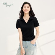 片斷（dribs＆drabs）片斷正肩T恤女夏季新款基礎(chǔ)修身褶皺設(shè)計(jì)感別致漂亮小上衣 黑色 M 160/84A
