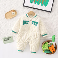 哈兜兒嬰兒衣服連體衣春裝新生兒外出服春秋寶寶洋氣可愛哈衣加厚保暖冬 JX秋冬2297絎線棒球服米白色 66