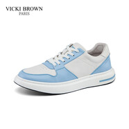 VICKI BROWN【VB男鞋】法國品牌時尚休閑板鞋舒適百搭小白鞋男士皮鞋子男軟底 白淺藍 43