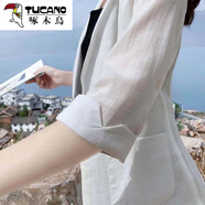 啄木鳥(niǎo)（TUCANO）亞麻小西裝女外套薄款2024夏大碼棉麻西服韓版防曬休閑英倫風(fēng)女 白色 3XL