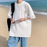 大魚界線t恤男潮流圓領(lǐng)體恤衫夏季短袖男加大碼寬松學(xué)生百搭上衣服男士T恤 小標(biāo)王子-白色 XL(135-145斤)